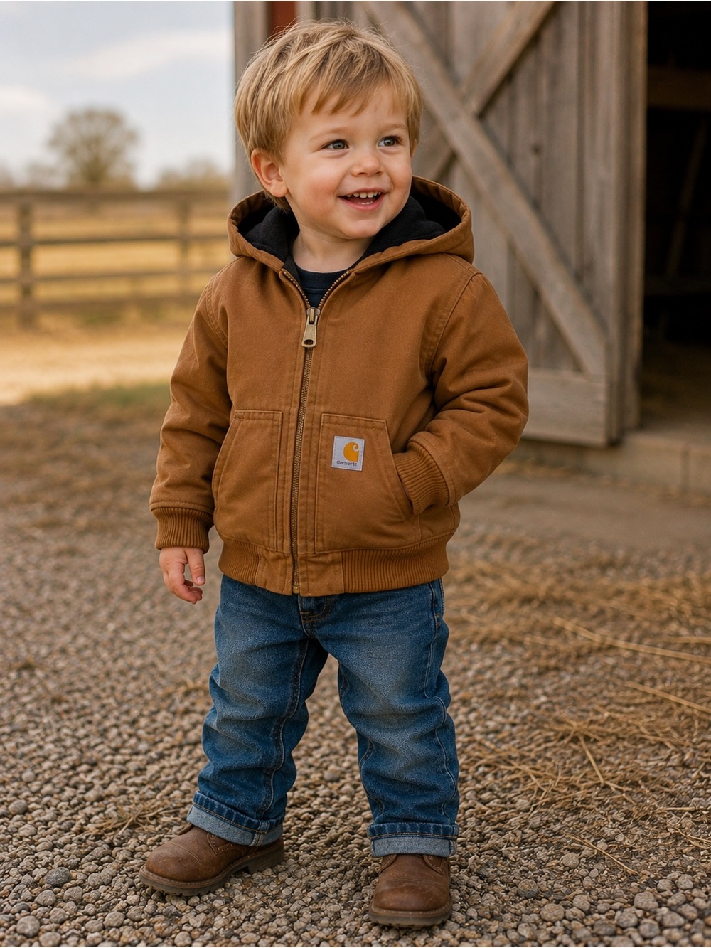 Carhartt Toddler 3T Brown Hooded Workwear Jacket Full Zip Canvas Coat